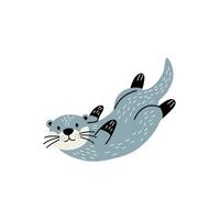 Cute Cartoon Otter Floating Playfully in a Calm Water Setting vector