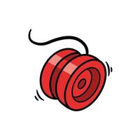 Red yo-yo with string and motion lines in a playful illustration vector
