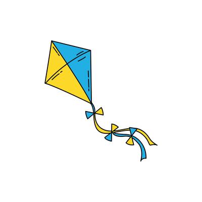 Colorful Kite Flying Against Clear Blue Sky in Bright Daylight