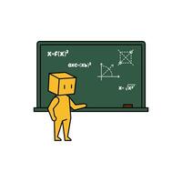 Creative Cartoon Character Explaining Mathematical Concepts on Board vector