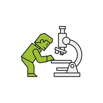 científico utilizando microscopio a examinar muestra en laboratorio ajuste vector