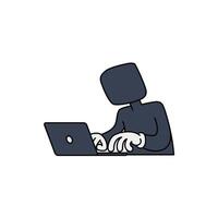 Cartoon Character Typing on Laptop with No Face for Creative Projects vector