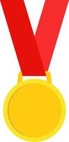 Blank gold medal with red ribbon. vector