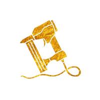 Air nailer nail gun tool drawing in realistic gold color style vector