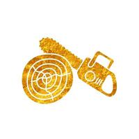 Chain saw cutting wood log drawing in realistic gold style vector