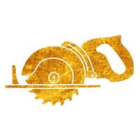 Electric circular saw drawing in realistic gold color style vector