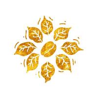 Coffee bean and leaves in realistic gold color style vector