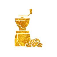 Coffee grinder tool drawing in realistic gold color style vector
