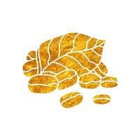 Coffee bean and leaves drawing in realistic gold color style vector