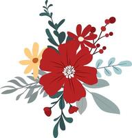 Boho Wildflower Pink and Red Bouquet for Invitations, Cards, and Wall Art vector