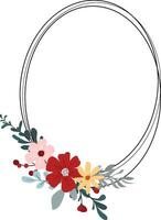 Boho Wildflower Floral Frame in Pink and Red for Wedding and Greeting Cards vector
