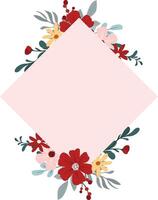 Rustic Wildflower Frame with Pink and Red Flowers for Wedding and Greeting Card Decoration vector