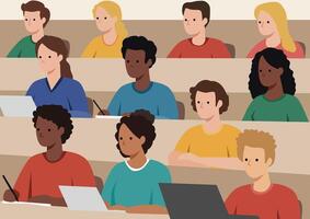 Students study in a university classroom vector