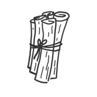 Bunch of cinnamon sticks, bark brown spice hand drawn. Sketch with rolled cinnamons. Spicy seasoning, condiment aromatic ingredient for cooking, backing. png