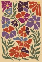 Groovy retro floral wall art with bold 70s color vibes vector