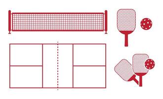 Pickleball Playing Icon, paddle, net, ball, racket, court. vector