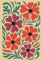 Vintage botanical print inspired by 60s mod style vector