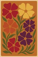 Colorful retro floral artwork, inspired by 60s mod and 70s psychedelic art movements. vector