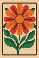 1960s retro style trendy botanical wall art with floral design, Abstract flower poster vector
