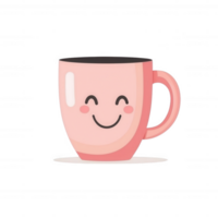 A cheerful pink mug with a smiling face, perfect for adding a fun touch to your kitchen or cafe. Ideal for graphic designs and illustrations in various creative projects. png