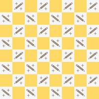 Yellow Checkered Seamless School Pattern with Pencil and Plus Icons vector