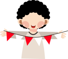 Cartoon Boy Smiling While Holding Red and White Bunting Flags for Celebration png