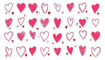 Set of hearts icon, heart drawn hand - stock vector