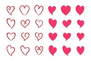 Doodle hearts sketch set. Various different hand drawn heart icon love collection isolated on white background. Red heart symbol for Valentines Day. vector