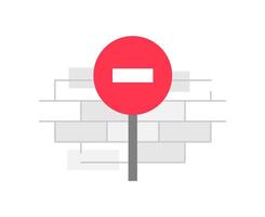 depicting restricted or blocked access. Features a crossbar with a minus sign and a wall symbolizing limitation or denial of entry vector