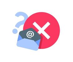 email envelope with at sign and red cross mark. email account not found, login error, or invalid email address vector