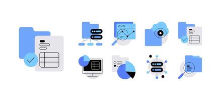 Icons of data management, analysis, and technology vector