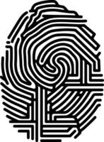 Black and white fingerprint icon with clean lines, minimalistic design, no background. Perfect for security, identity, and technology concepts. vector