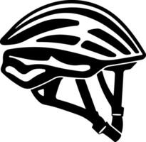 Black silhouette of sport bicycle helmet with strap, side view, without background vector