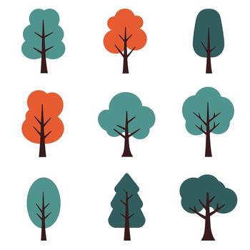 un conjunto de arboles con diferente colores y formas vector