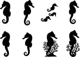 silhouette of a collection of black seahorse silhouettes isolated on a white background vector