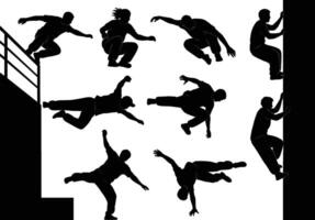 set of parkour athletes in various dynamic poses isolated on white background vector