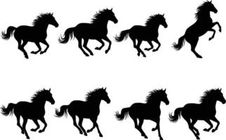 Silhouettes of horses running in different positions vector