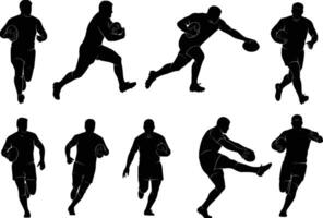 isolated silhouettes of rugby players in various dynamic poses on white background vector