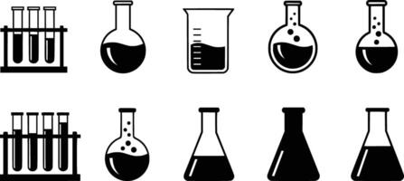 silhouette of a collection of scientific laboratory glassware and equipment isolated on white background vector