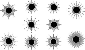 silhouette of a collection of stylized sunburst icons isolated on a white background vector