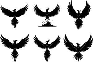 set of phoenix silhouettes isolated on white background vector