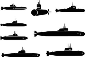 silhouette of a collection of black submarine silhouettes isolated on a white background vector
