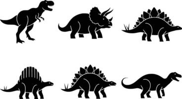 silhouette of a collection of six distinct dinosaur silhouettes isolated on a white background vector