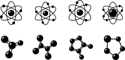 silhouette of collection of atomic and molecular structure icons isolated on white background vector