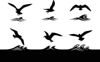 Seagulls flying over the waves vector