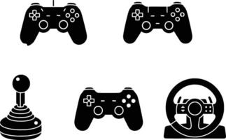 silhouette of collection of gaming controllers and accessories isolated on white background vector