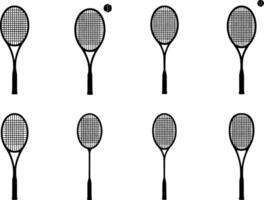 silhouette of collection of tennis rackets and balls isolated on white background vector