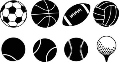 silhouette of collection of popular sports balls isolated on white background vector
