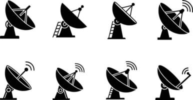 silhouette of collection of satellite dish icons isolated on white background vector