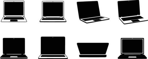 Various laptops and tablets in different positions vector